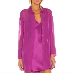 Free People Renata Sm Silk Charmeuse 2-Pc Pink Fuchsia Slip Mini Dress Tunic Top